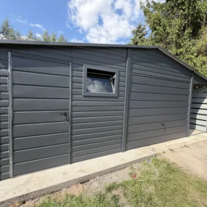 Garaż blaszany 7.5x6 m grafitowy – Wiata ażurowa