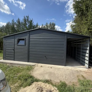 Garaż blaszany 7.5x6 m grafitowy – Wiata ażurowa - obrazek 4