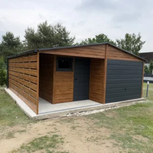 Garaż blaszany 6x6 m Złoty Dąb z wiatą