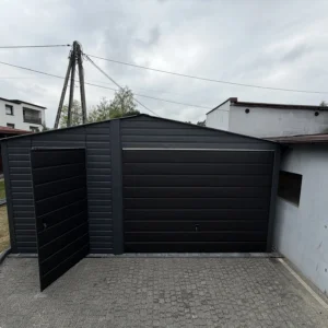 Garaż blaszany 5x6 m grafitowy czarna brama premium - obrazek 5