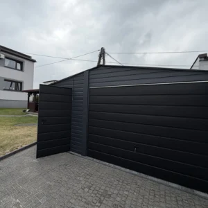 Garaż blaszany 5x6 m grafitowy czarna brama premium - obrazek 3