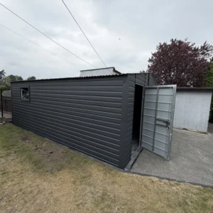Garaż blaszany 5x6 m grafitowy czarna brama premium - obrazek 2