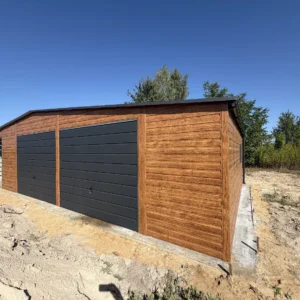 Garaż blaszany 12x6 m z wiatą ażurową 3x6 m PREMIUM – Złoty Dąb / Grafit - obrazek 3